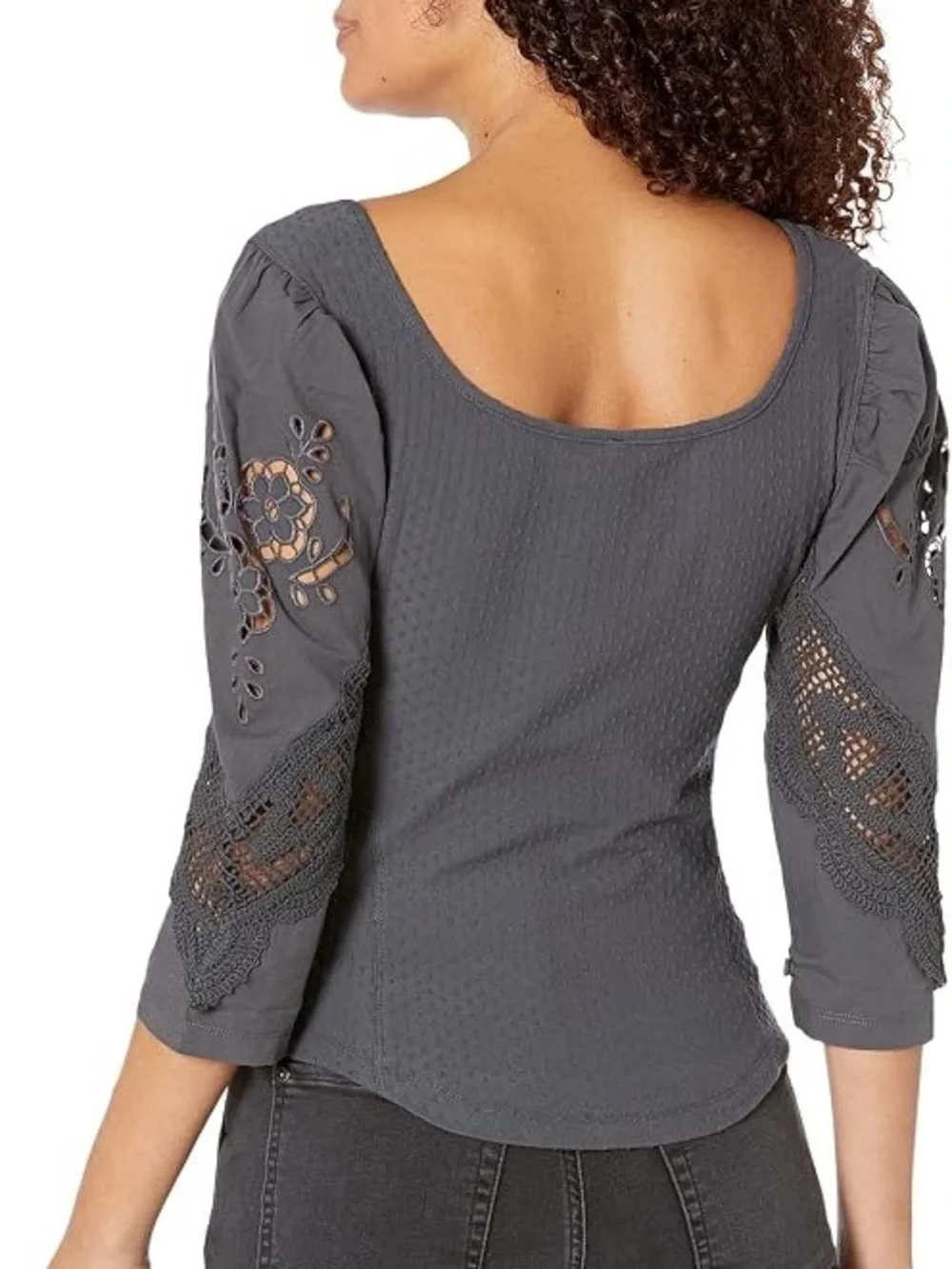 Free People Charcoal Gray Textured Scoop-Neck Blouse
